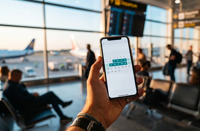 Traveller checking a calendar app on a smartphone at the airport