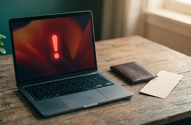 Laptop displaying a red warning icon next to a passport
